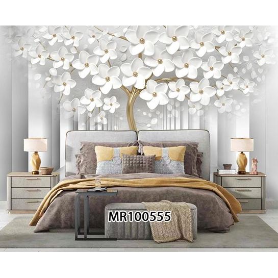 WALLPAPER DINDING 3D MURAL PHOTOWALL DINDING MOTIF BUNGA SAKURA PUTIH DSDF5454CE