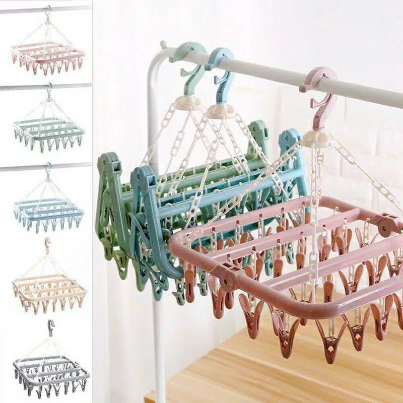 Grosir - H907 Gantungan Jemuran Baju 32 Jepitan / Hanger Jemuran 32 Jepitan / Jepitan Hanger Lipat