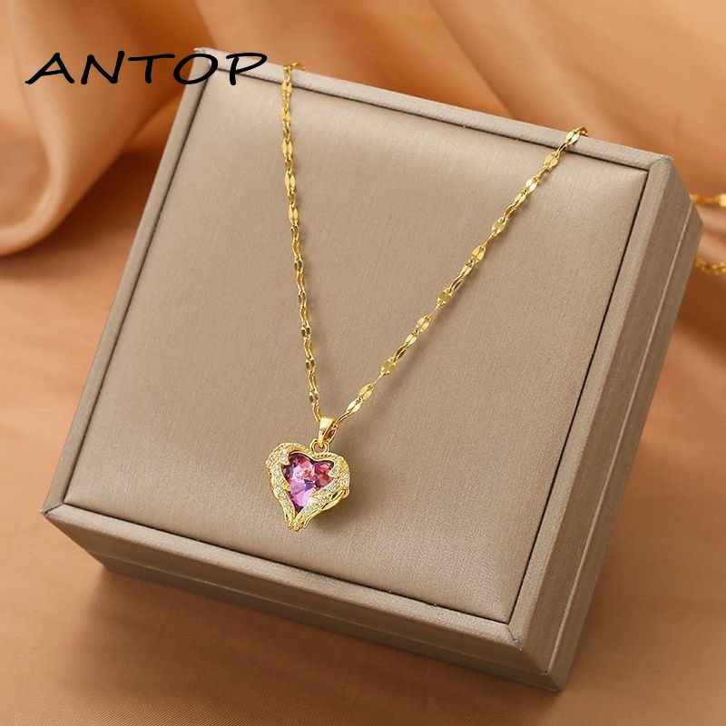 Korea Ins Kalung Warna-warni Kristal Liontin Rantai Klavikula Wanita Fashion Jewelry ANTOP