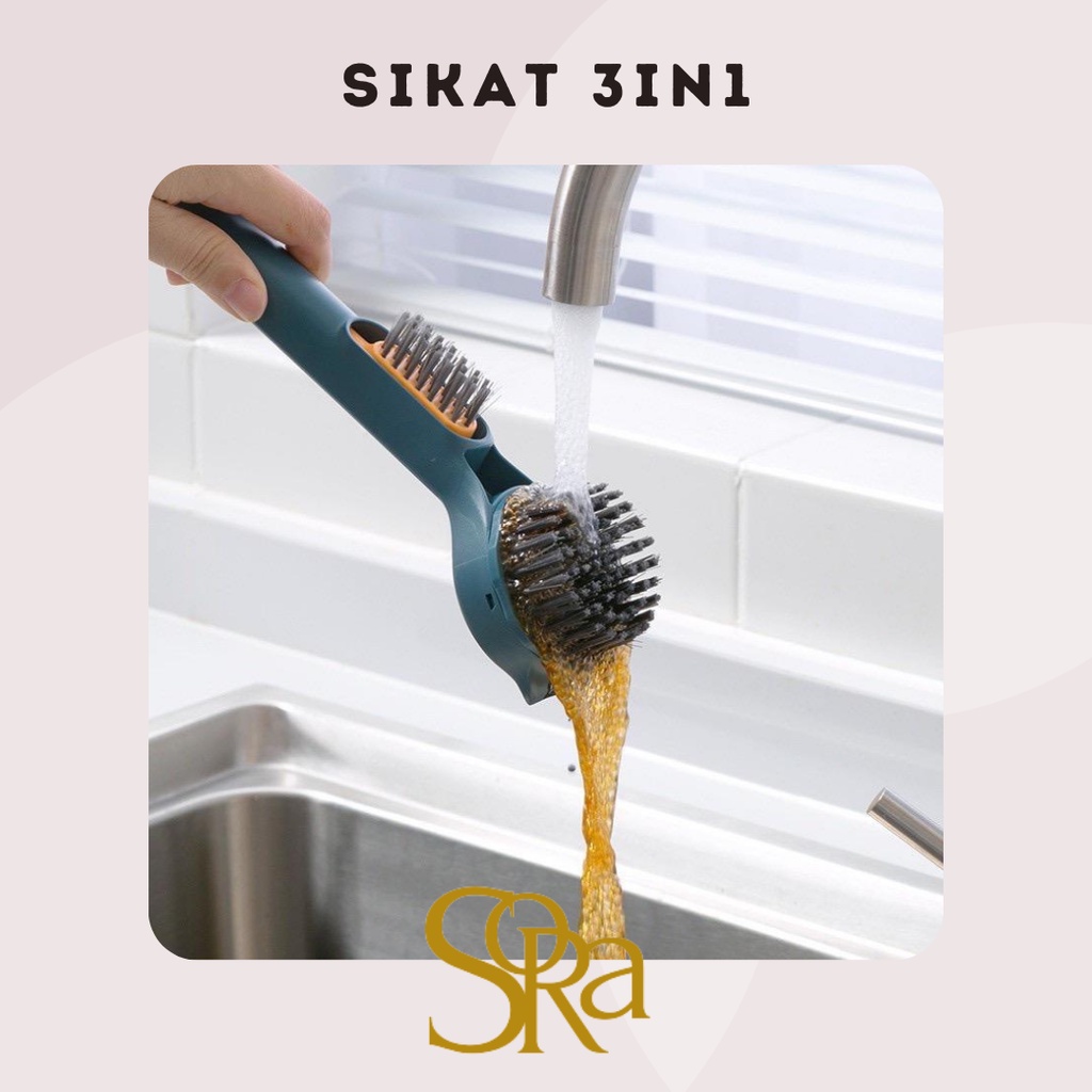 SIKAT GAGANG PEMBERSIH MULTIFUNGSI / TONGKAT SIKAT CUCI PIRING SERBAGUNA 3 IN 1 / SIKAT DAPUR