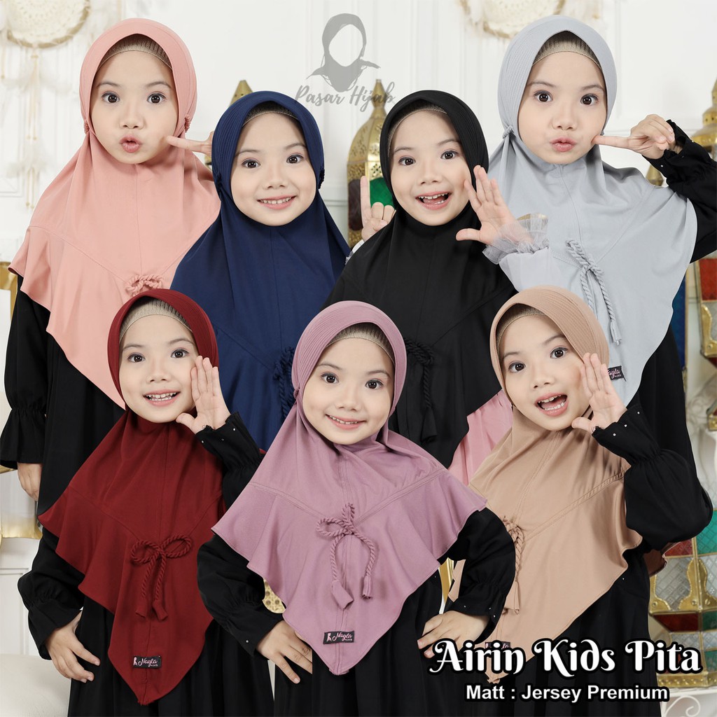 Kerudung Anak Tali Kepang AIRIN KIDS PITA Hijab Anak Bahan Jersey Airis Terbaru Pasar Hijab