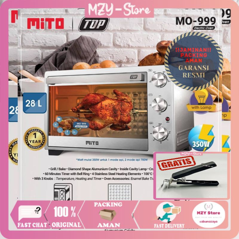 Oven Listrik MITO MO-999 TOP NEW MITO MO 999 28 Liter Silver Pink Putih - GARANSI RESMI [FREE Pencapit Anti Panas]