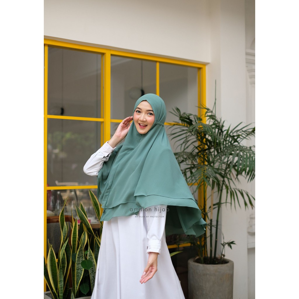 Hijab instan warna Hijau wardah / Khimar syar'i Aiza by amnion hijab dua layer
