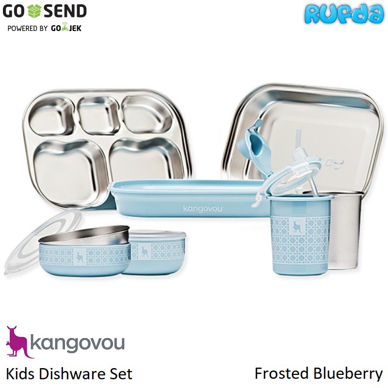 Kangovou Kids Dishware Set Frosted Blueberry Stainless