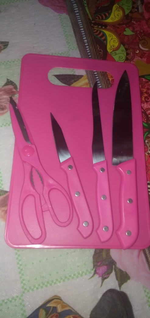 Set Pisau Dapur Knife Set 5in1 Plus Talenan Stainless Pisau Dapur Dan Talenan 20cm X 30cm