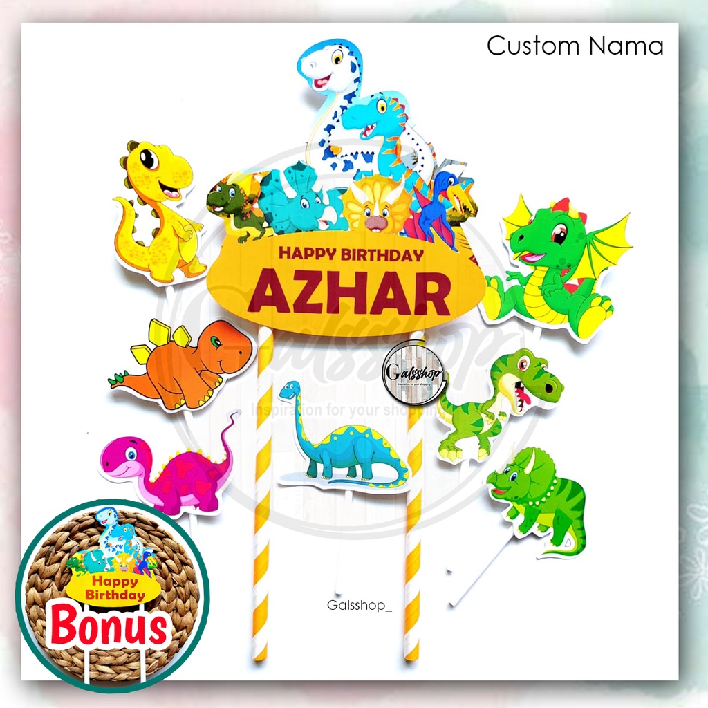 Custom Nama/ Foto / Toppercake Plus Dinosaurus / Hiasan Kue / Cake Topper