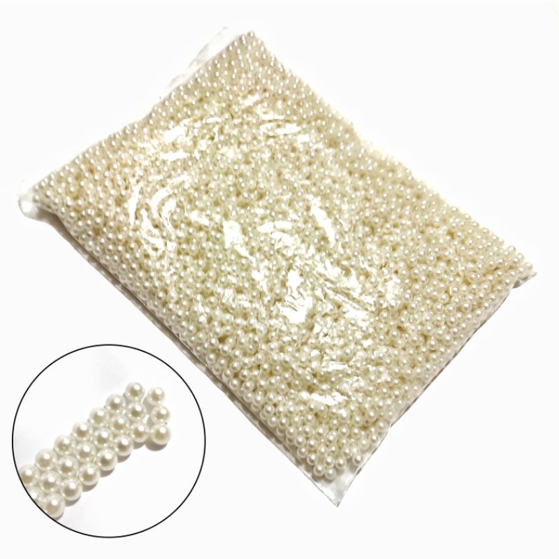 (Pon / 450 gram) Mote Mutiara Bulat 6mm Tanpa Lubang BW Mutiara Tindik Mutiara Press Tembak