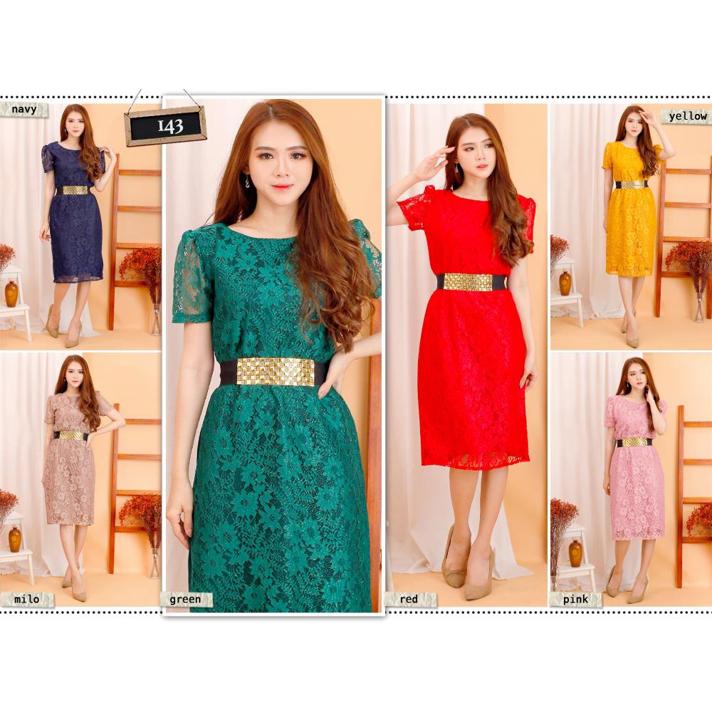 Kathryn collection #143 , DRES ROK SPAN SCUBA IMPORT PREMIUM KOMBINASI BRUKAT GLITER FREE BELT