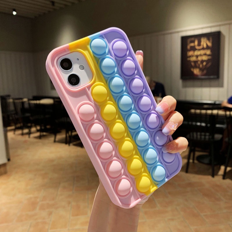 Rainbow Press Bubble Soft Case iP iPhone 6 6S 7 8 + Plus X XR SE 2020 XS Max 11 12 13 mini Pro Max Casing Apple