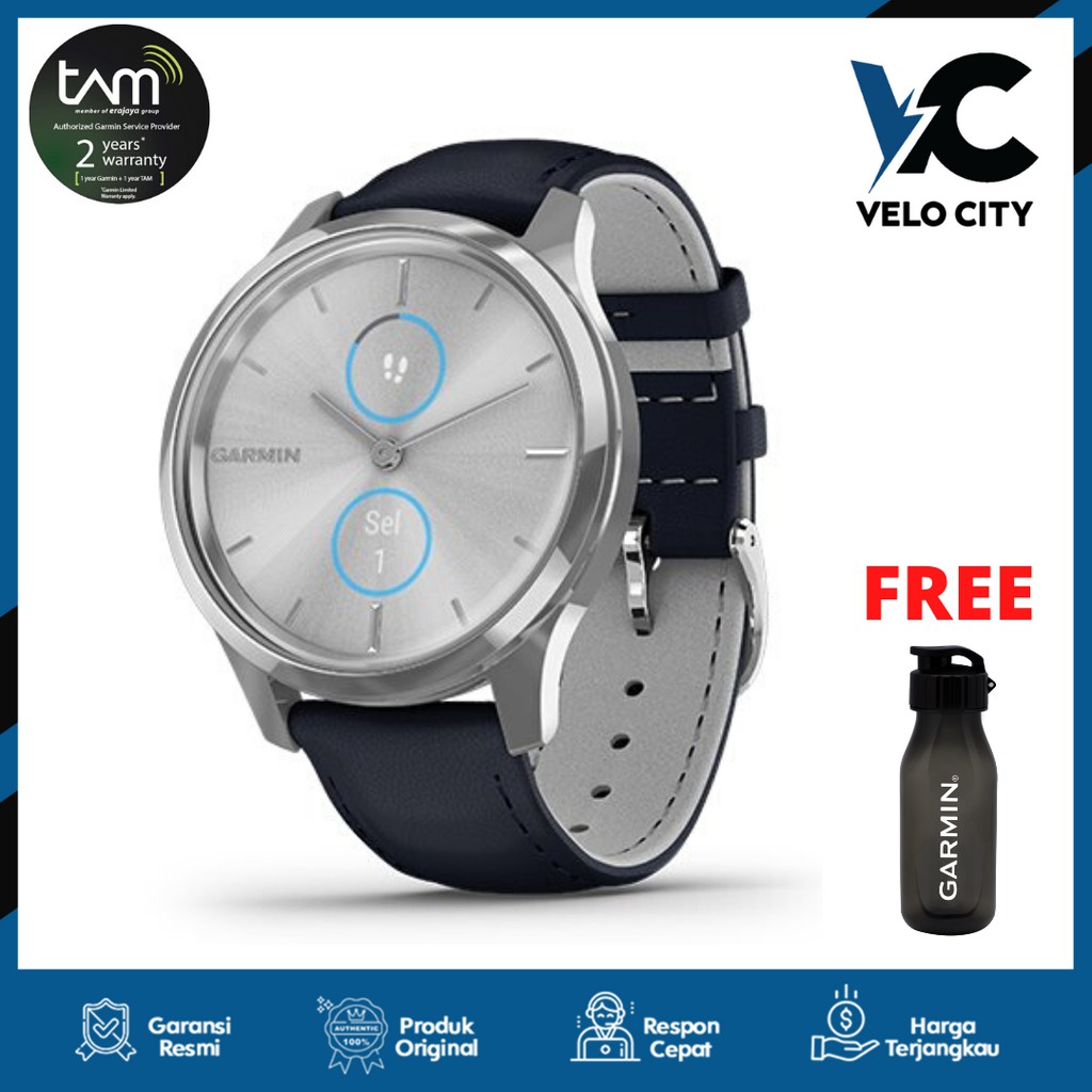 Garmin Vivomove Luxe Leather Navy Garansi TAM 2 Tahun