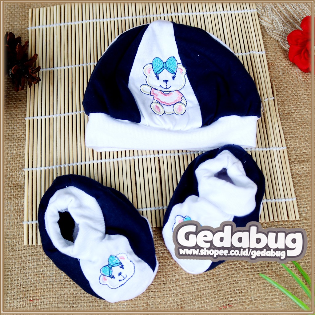 Topi Set Kaos Kaki Bayi Jack Cotton P7 - O7 / Topi Set Bermotif Lucu - gedabug