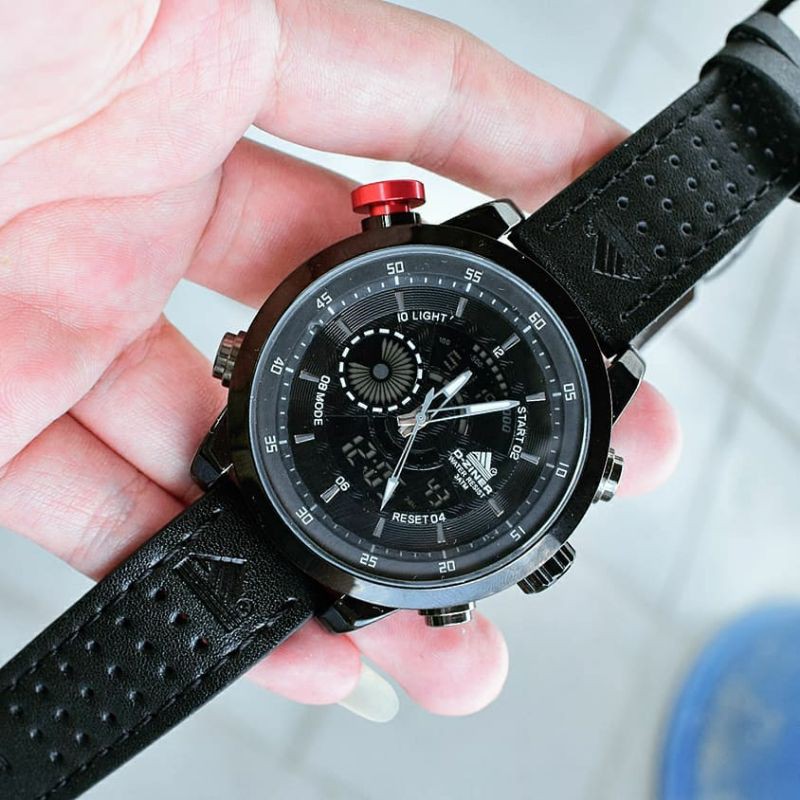 Jam Dziner Dz8224 kulit Original- Pria- 2 Waktu + free gelang (random