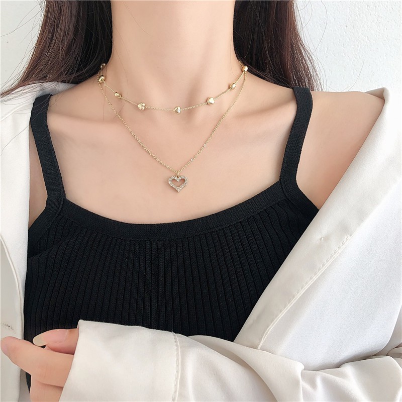 Korean double love full diamond necklace female clavicle chain necklace accessories wholesale factory