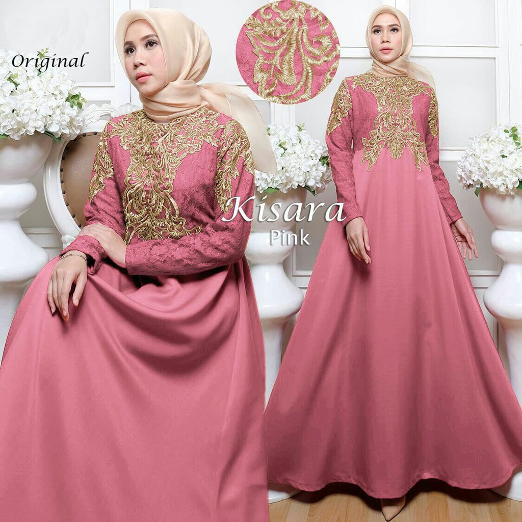 A17 BAJU GAMIS PESTA MUSLIM WISUDA REMAJA BROKAT BRUKAT KOMBINASI