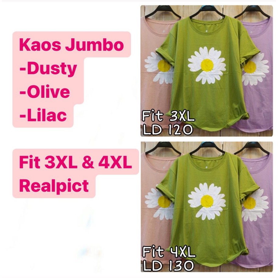 Kaos cewek wanita girl Dusty Hijau Olive Lilac Bunga size 3XL 4XL LD120 LD130 realpict