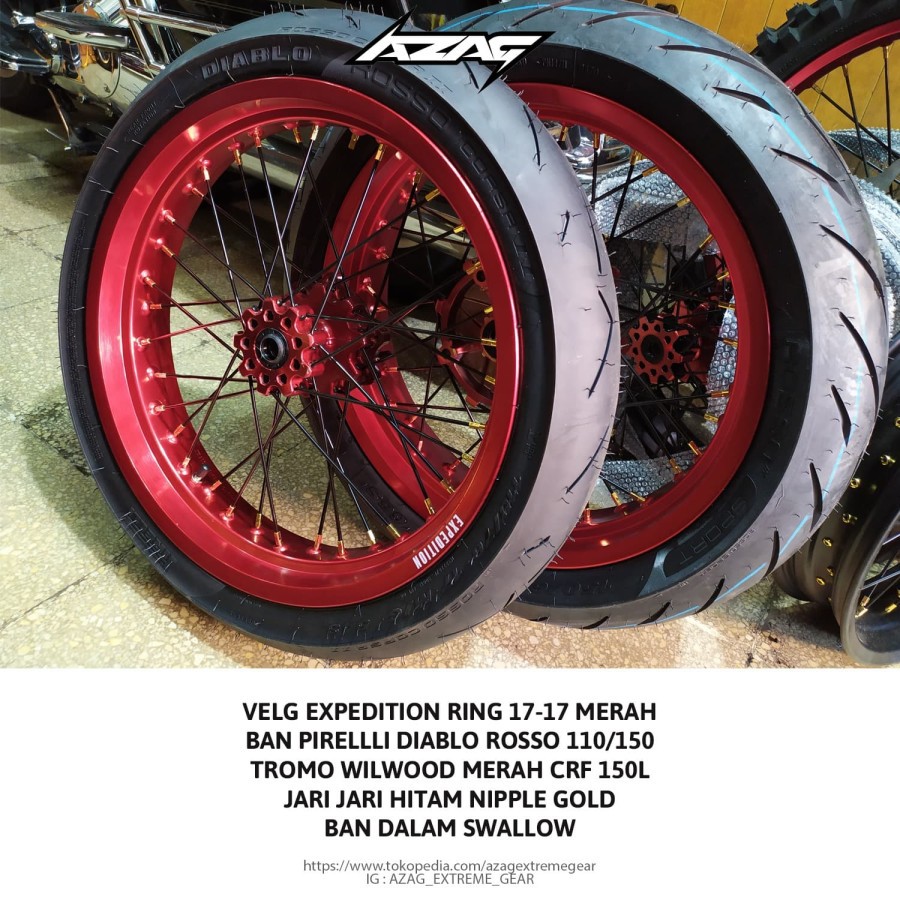 Jual WHEELSET BAN SET CRF 150L SUPERMOTO VELG EXPEDITION MERAH BAN PIREELI Indonesia Shopee Indonesia