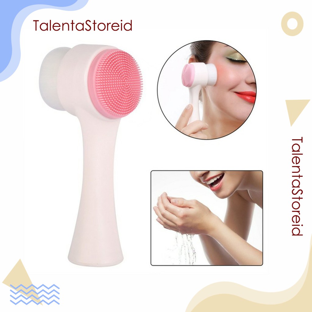 Alat Pembersih Muka Facial Brush 2 in 1 Silicone Dan Bulu Sikat Lembut Multifungsi