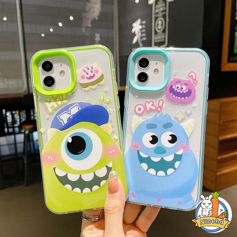 3 In 1 Soft Case Silikon Transparan Anti Jatuh Motif Monster Untuk iPhone 13 12 11 Pro Max XS Max XR X XS 8 7 Plus SE 2020