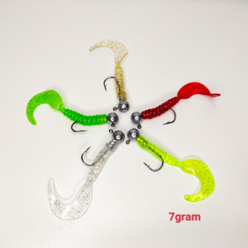 Umpan casting gabus kerapu kakap dasaran softlure curly tail with jig head