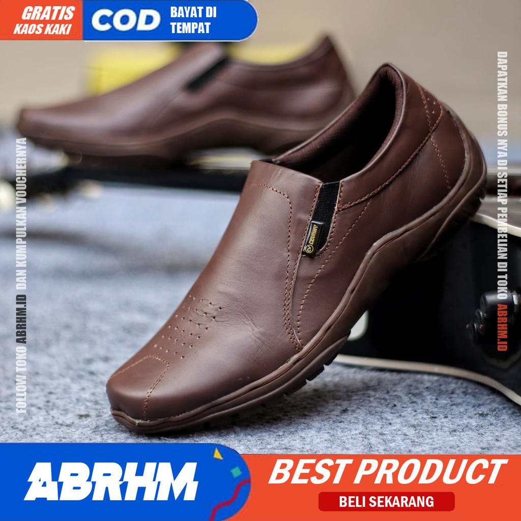 ABRHM DILBA Sepatu Slip On Pria Sepatu Pria Casual Kulit Asli Sepatu Kasual Pria Pantofel Kerja Kuliah Semi formal Original Kekinian Murah Terlaris