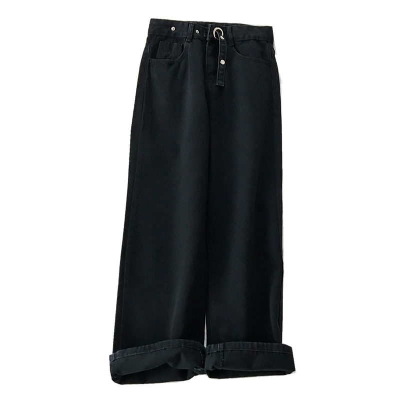 hitam korean style highwaist straight loose celana jeans panjang wanita\ BF kulot celana jens import