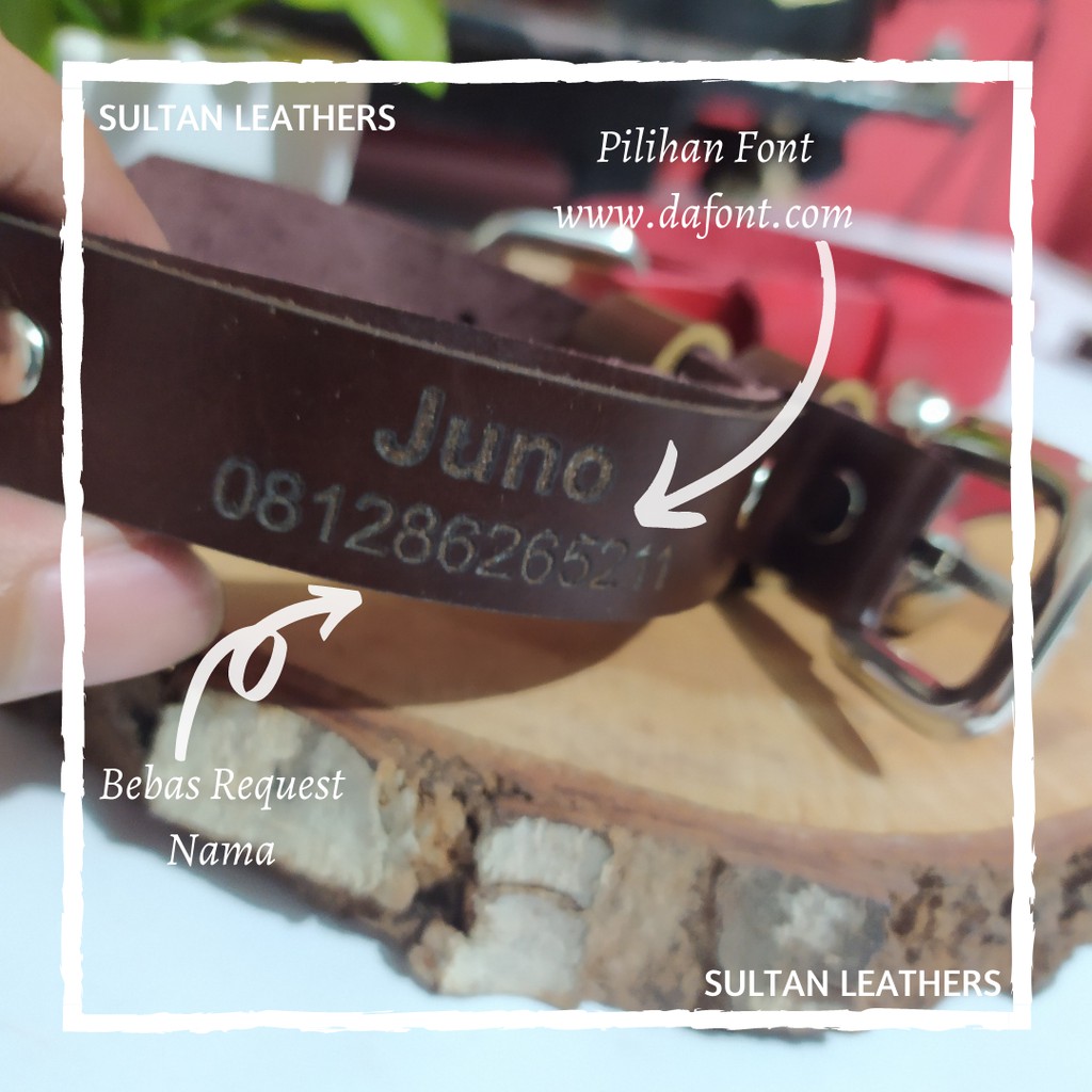 Kalung Anjing Besar Bonus Lonceng & Nama (Kalung Anjing Custom Nama Anti Kutu) Kalung Anjing Kulit