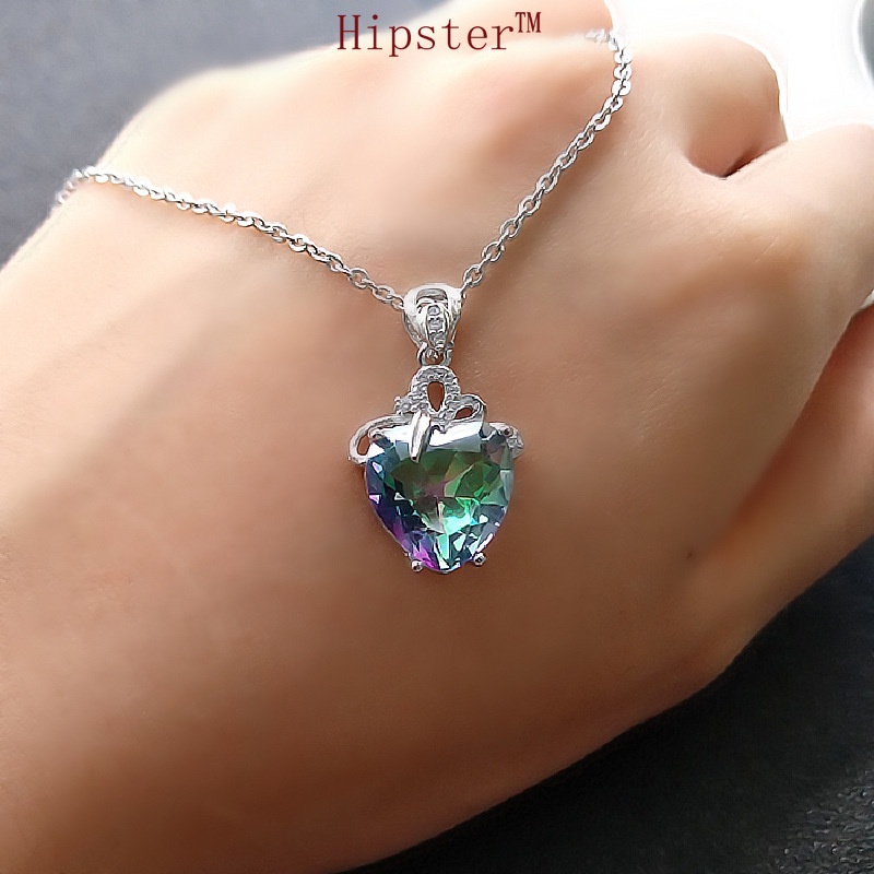 Hot Selling Classic Exquisite Colorful Heart White Gold Color Gemstone Pendant Necklace