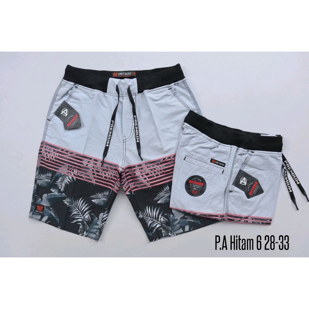 Celana Pendek Pria Surfing Distro Premium Pantai Santai kolor Rib Motif P.A Hitam 6 Size 28-33