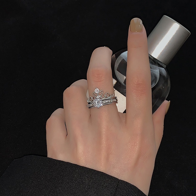 Cincin Model Terbuka Desain Mahkota Hias Berlian Gaya Koreasimple Untuk Wanita