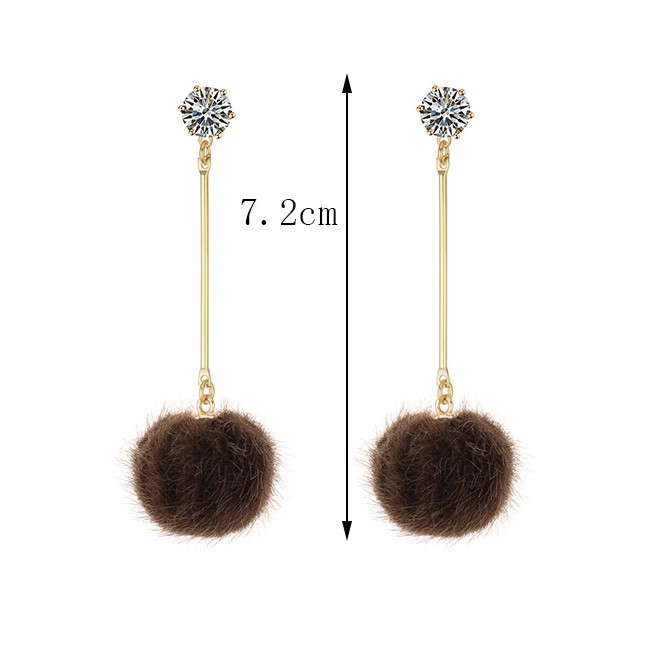 LRC Anting tusuk Fashion Olive Fuzzy Ball Decorated Long Pom Earrings