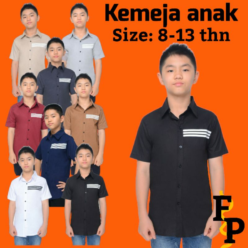 Pakaian Baju Formal Lis Usia 8-13 Tahun Kemeja Anak anak Laki laki Cowok Polos Murah Lengan Pendek