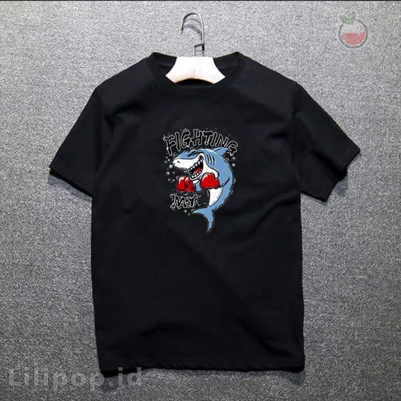 Lilipop Kaos Pria Shark Time Baju Distro Basic Tshirt Kasual