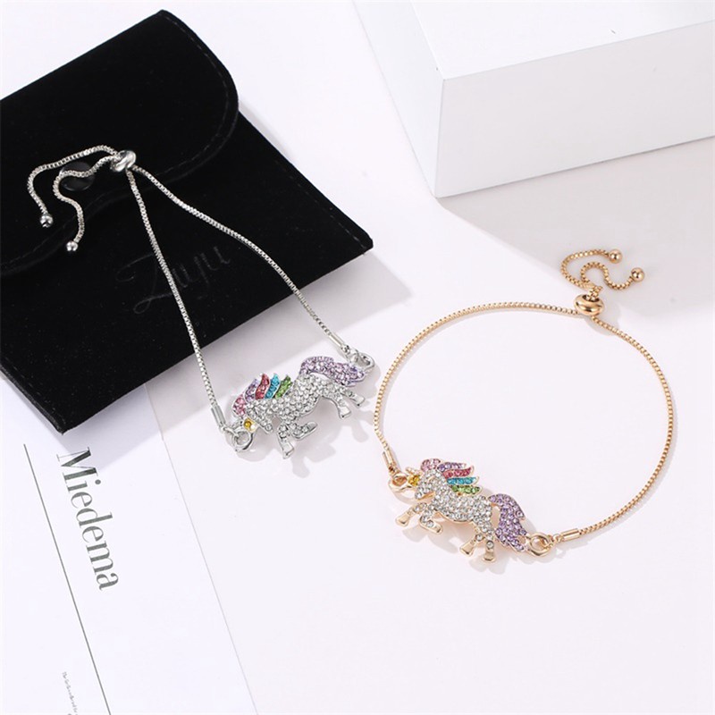 Unicorn Diamond Glitter Necklace Luxury 925 Sterling Silver Horse Charm Bracelet