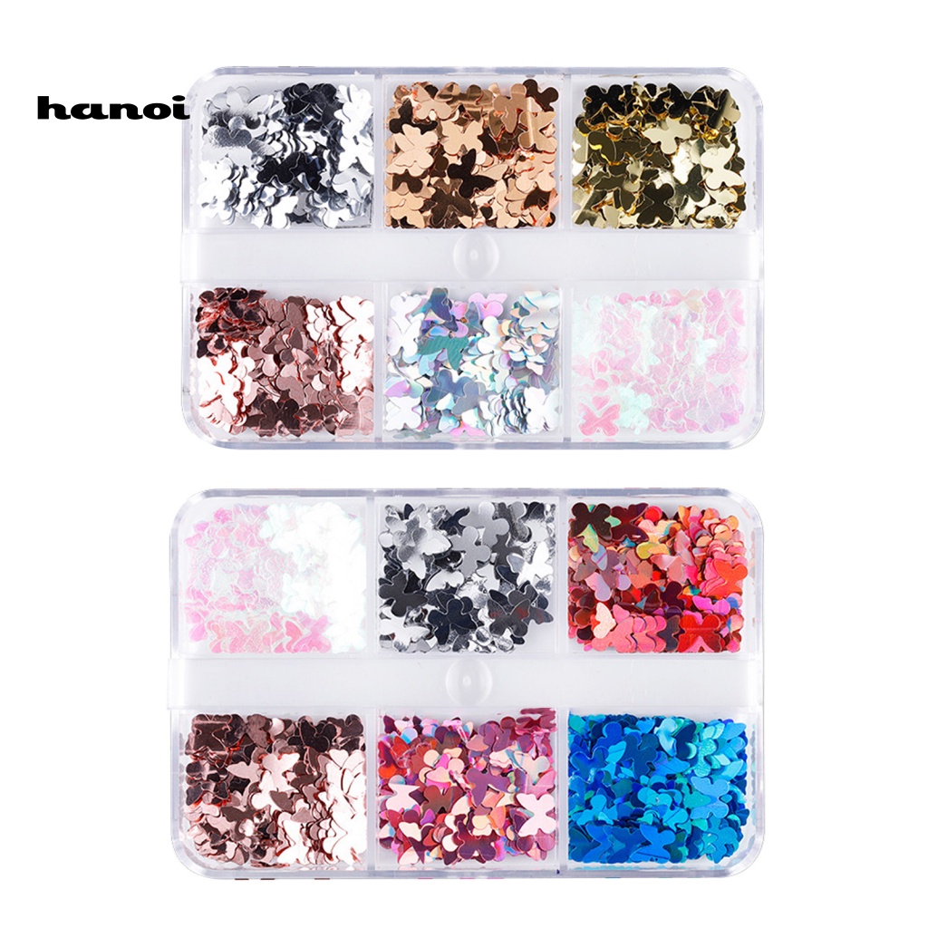 Han_ 6 Sekat / Kotak Payet Butterfly Untuk Dekorasi Nail Art