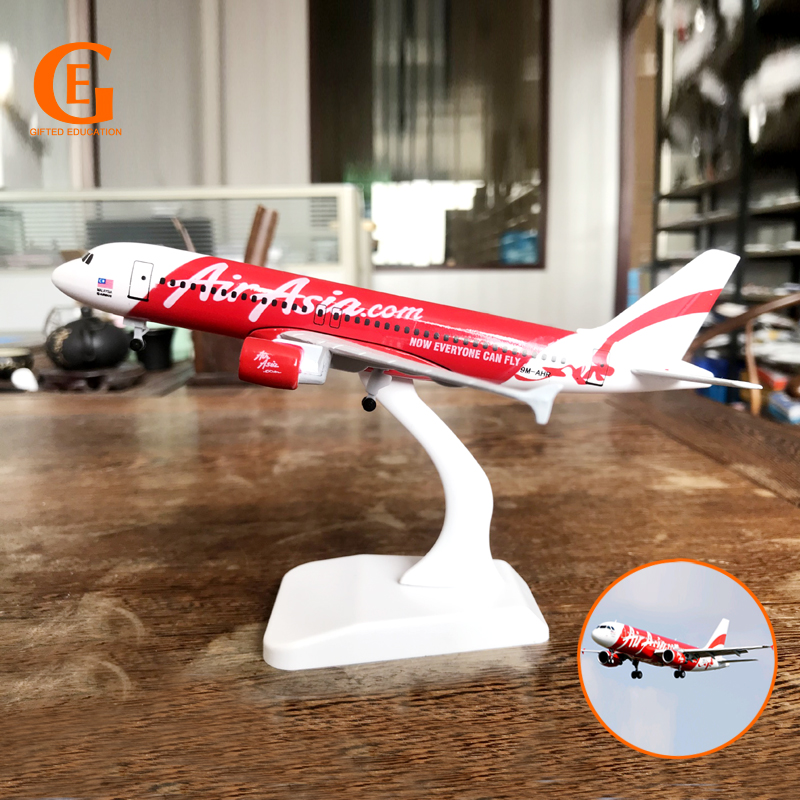 Air Asia A320 Model Pesawat Airbus 320 Bahan Metal Die-cast Warna Merah Putih Ukuran 16CM / 20CM
