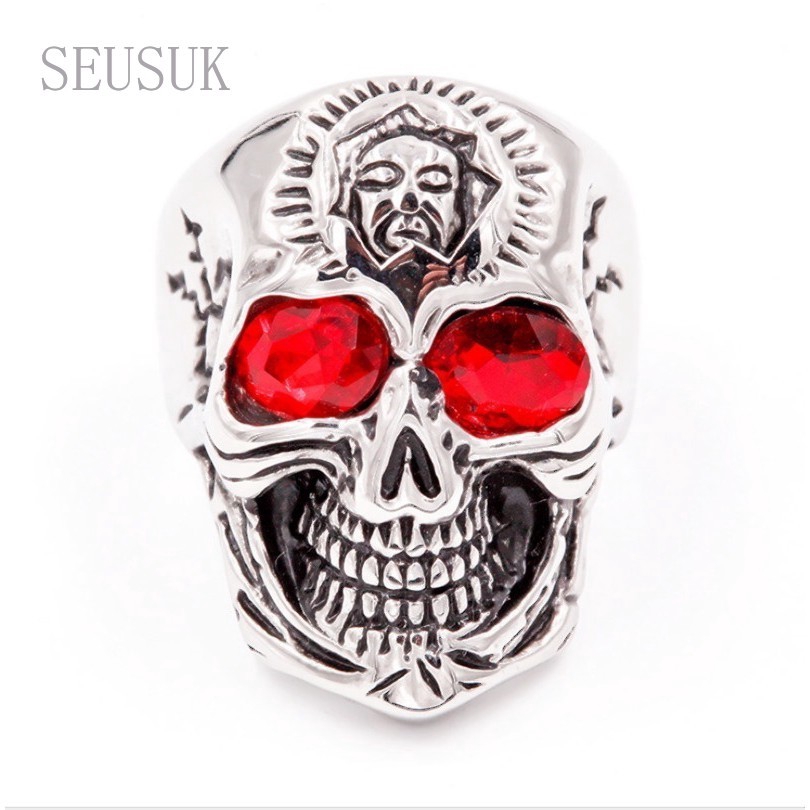 SEUSUK   Cincin Model Terbuka Desain Tengkorak Gaya Gothic Punk untuk Pria