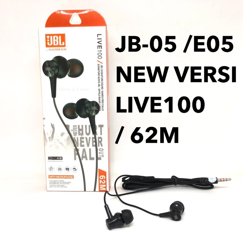 Headset Handfree Earphone brand J 62M live 100 Stereo MEGA BASS JB05 E05