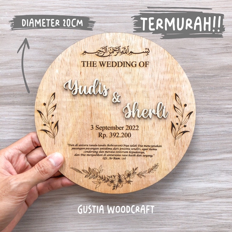 Jual Laser Cut Grafir Nama Mahar Bunga Tanggal Tatakan