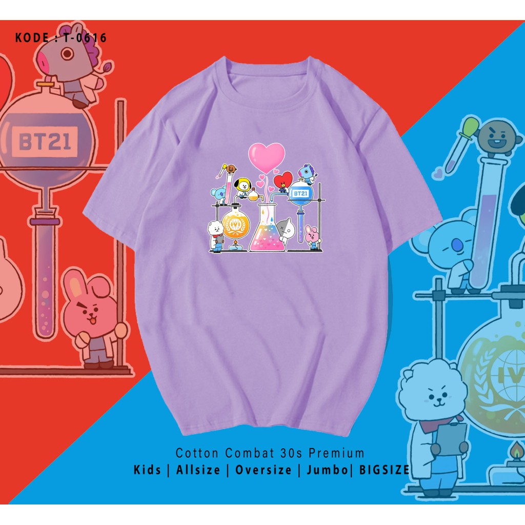 KAOS UNISEX PRIA DAN WANITA / BT21 LAB / ARMY / BTS / TERMURAH / BAHAN KATUN 30S