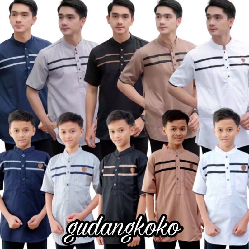 Baju Koko Kurta Dewasa Dan Anak Lengan Pendek Material Catton Adem Serap Keringat