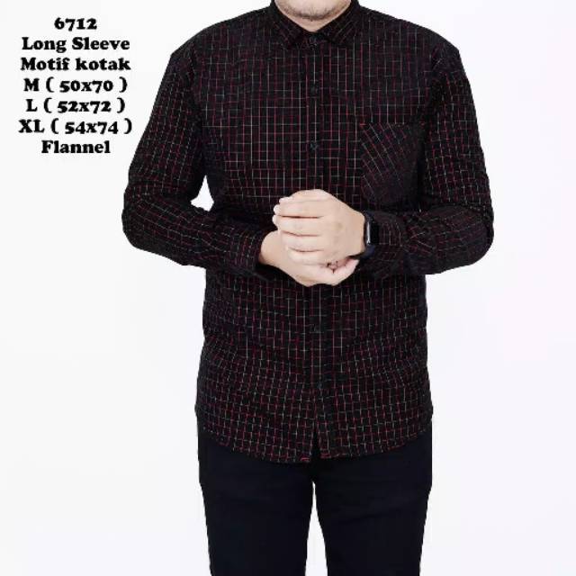 Kemeja Flanel premium motif kotak garis gelap HEM baju kerja kuliah formal lengan panjang pria