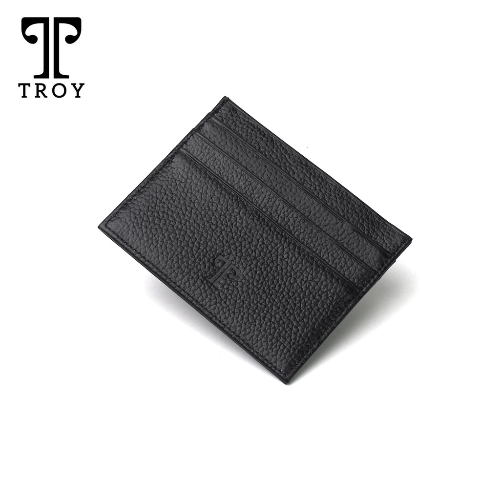 Troy Dompet Kartu Kulit Pria model Slim Tipis Minimalis Original Dengan Kotak Finn Hitam