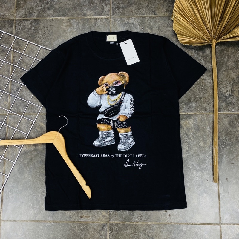 KAOS T SHIRT TEE GUCCI BEAR X HYPEBEAST PARODY HITAM PRINTED PREMIUM AUTHENTIC