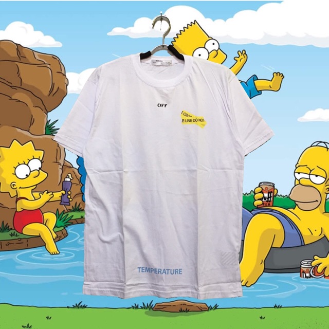 KAOS TSHIRT OFF WHITE FIRE TAPE WHITE HIGH PREMIUM