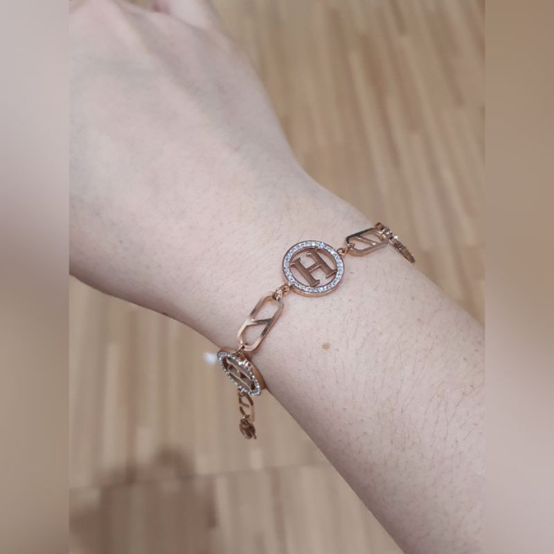 Gelang Titanium asli Motif H Rosegold Premium Quality Anti karat Bracelet Stainless Steel Rosegold 2829