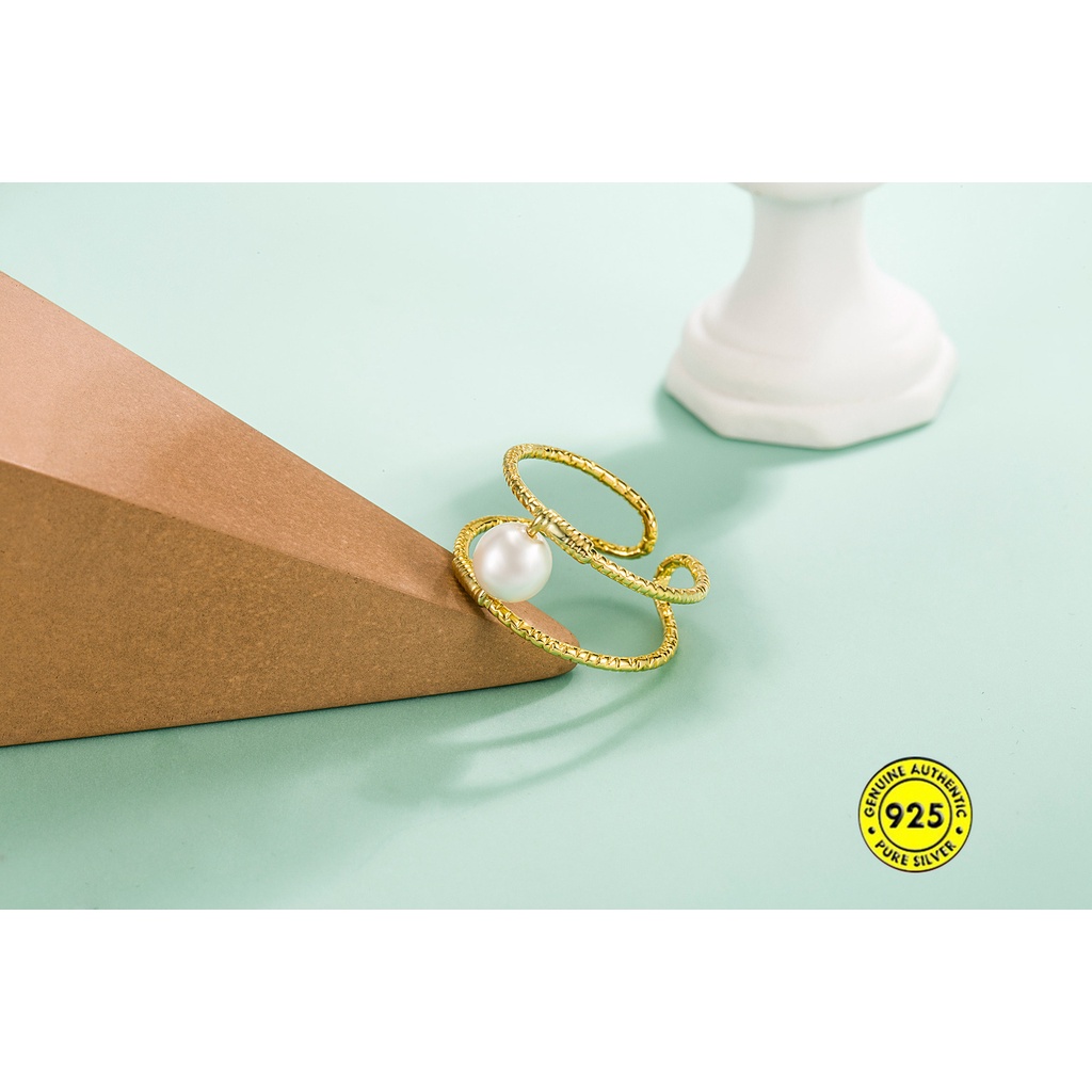 Cincin Mutiara Double Layer Gaya Retro Untuk Wanita