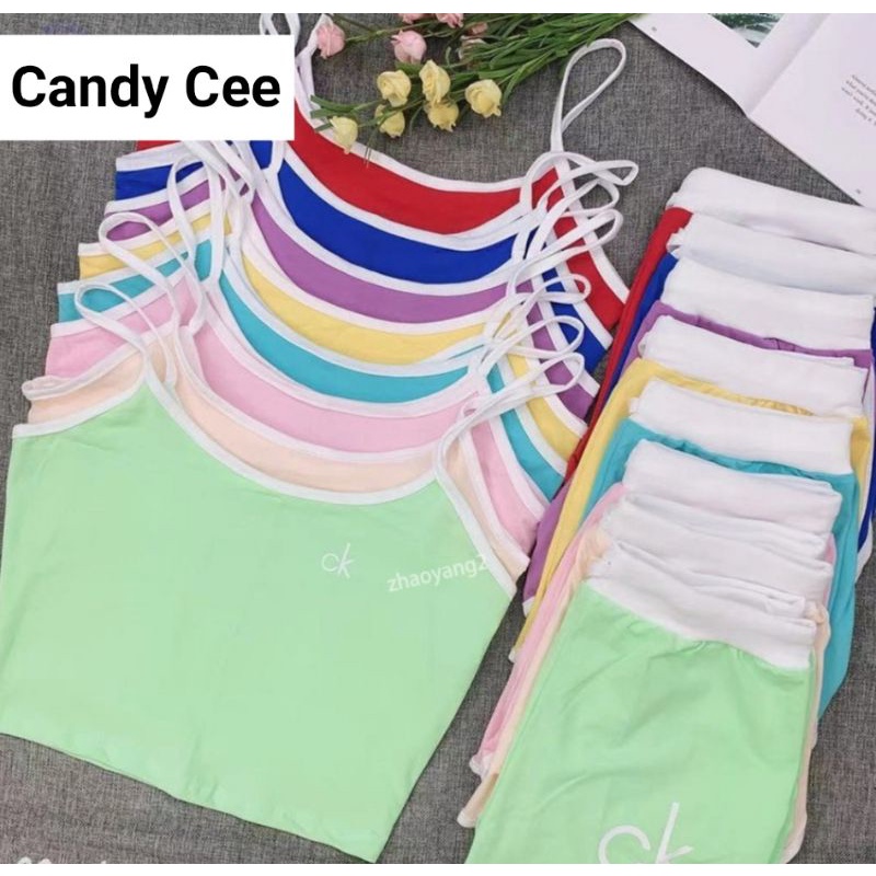 Sexy Crop Tank Top Shorts Set Sports Gym Baju Olah Raga Wanita Import Sportswear Varsity Pink Abu