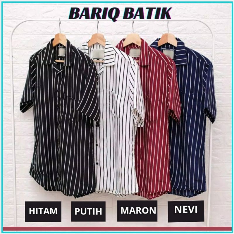  KEMEJA  SALUR PRIA  STRIPE  LENGAN PENDEK COWOK SLIM KEMEJA  