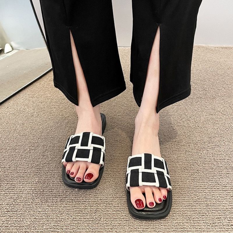 RYX - Folded Dual Sandal Heel Rendah Slip On Wanita Fashion Casual / Jalan Jalan - Ori Import