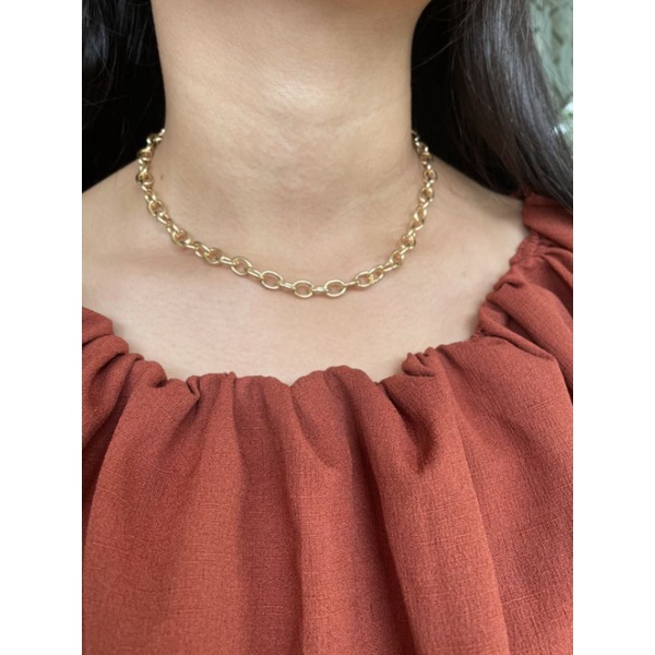 Anabella kalung padat gaya Retro tahan karat/luntur